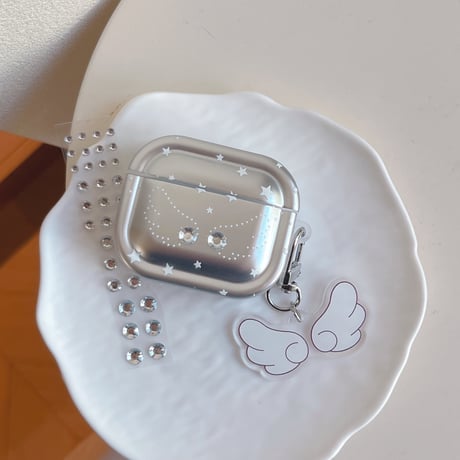 天使の翼 Airpods Pro3 ケース ダイヤデコ Airpods 4/3カバー  エアポッズプロ2  キーホルダー メッキ [M6029]