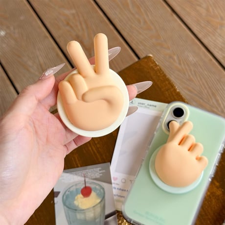 指ハート/ ピースサイン スマホグリップ スタンド マグネット式タイプ 可愛い 丈夫 ギフトに最適[M5461]