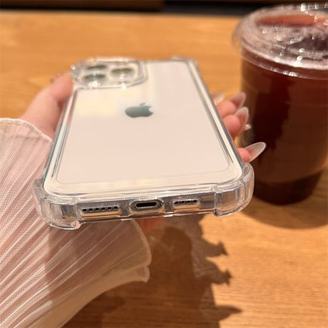 耐衝撃加工 iphone14plus/14promaxケース  黄ばまないiphone13/12promaxカバー  高透明感 シンプル風 金属ボタン [M2330]