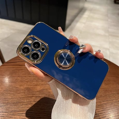 リング付 iPhone15/15plus/15proケース メッキ スタンド機能 iPhone14/13/12proカバー 光沢感 耐久性[M3558]