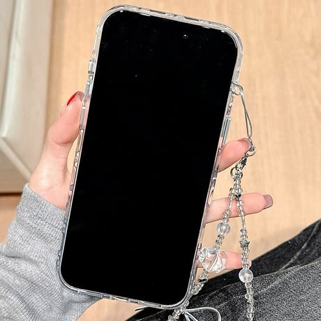 犬ちゃんミラー iPhone17pro/17ケース ジュエリーリボンデコ iPhone16/15proケース 可愛いストラップ 女子力高い[M6087]