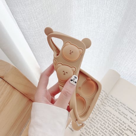 プッシュポップ クマの顔  iphone11/12ケース  ストレス解消 iphoneSE2/XS/8カバー   同系小物付  面白いおもちゃ  M608