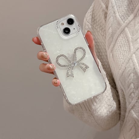 ジュエリーリボン iPhone15/15proケース シェル iPhone14/13pro/12ケース  オシャレキラキラ 女子力アップ[M3871]