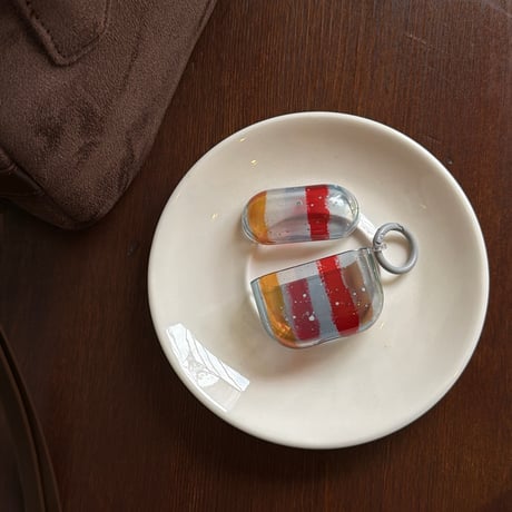 ストライプ Airpods Pro3ケース オシャレ  Airpods4/3ケース 半透明 艶感 AirpodsPro2/Pro1カバー カラーブロッキング リング付き  [M6054]