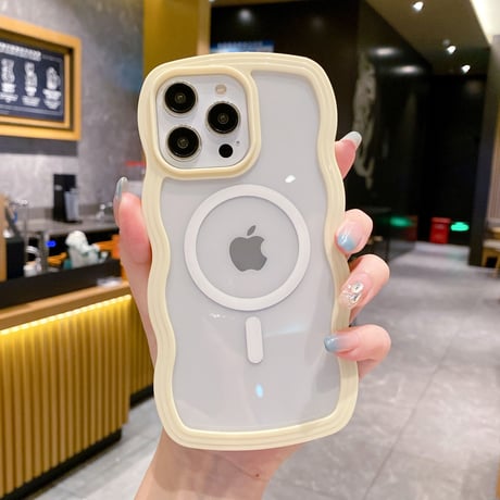 MagSafe ウェーブ型iPhone15/15Proケース うねうね 落下防止 クリアiPhone14/13proカバー 頑丈 [M3540]