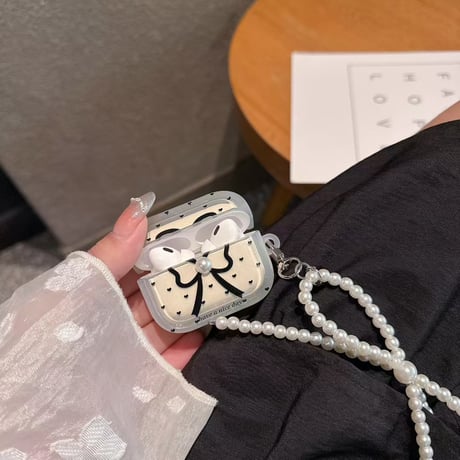オシャレ Airpods4ケースカバー リボン AirpodsPro2ケース airpods3/2ケース パールキーチェン ギフトにおすすめ[M5541]