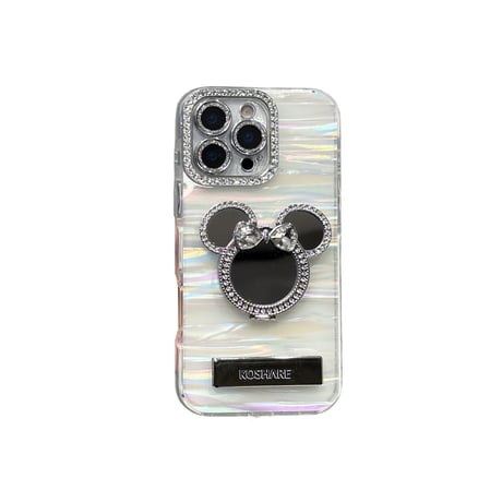 ダイヤ鏡スタンド iPhone17/17proケース シェル柄 iPhone16pro/15/14proカバー レンズカバー ストラップ 多機能高級感 [M5622]