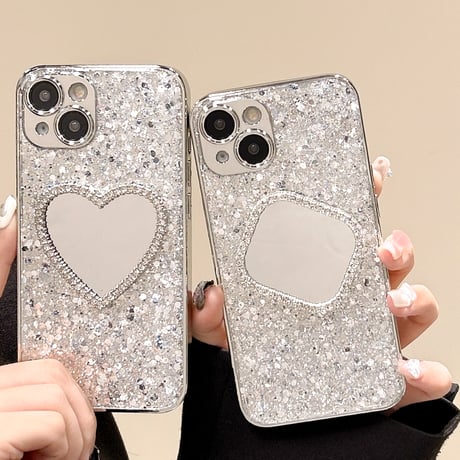 ストーン鏡付 iPhone15/15Proケース キラキラグリッター iPhone14/13Pro/12ケース 可愛い 人気 頑丈[M4020]