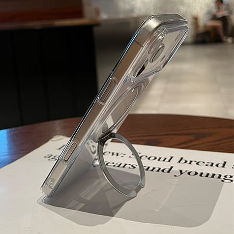 高透明 iPhone17pro/16promaxケース MagSafeリングスタンド iPhone15/14pro/13promax/12ケース シンプル 黄ばまない 高機能[M4100]