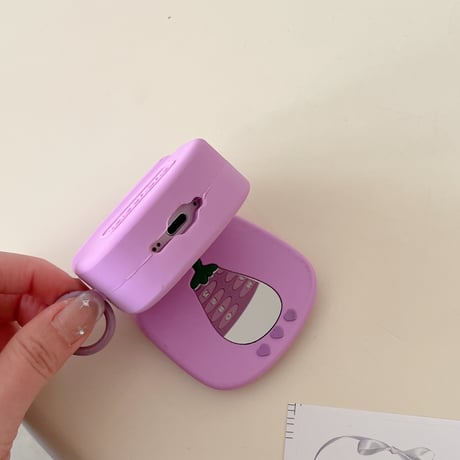 鏡付 シリコン Airpods 4ケース ナス Airpods3/Pro2ケース airpodspro2カバー  女子力高い リング付 大人可愛い[M5218]