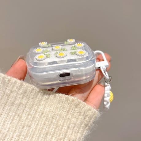 草花 Airpods 4ケース ラメ入り 透明 Airpods3/2カバー Airpodspro2/pro  花キーホルダー付き 女子力高い[M5038]