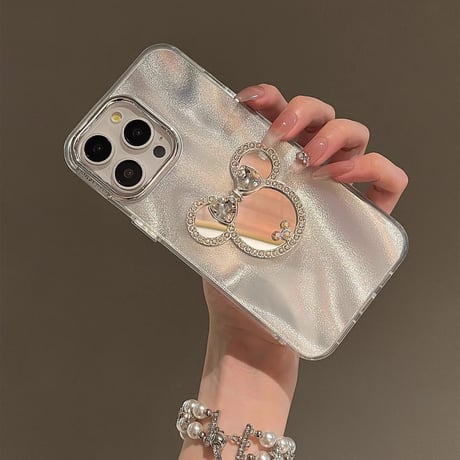 ダイヤミラー付 iPhone16/16Proカバー ジュエリーストラップ キラキラ iPhone15/14/13proケース おしゃれ かわいい [M4646]