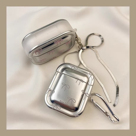 リボン柄 Airpods4/Pro2ケース リボンチャーム airpodsproカバー 可愛い メッキ 頑丈 大人可愛い[M4686]