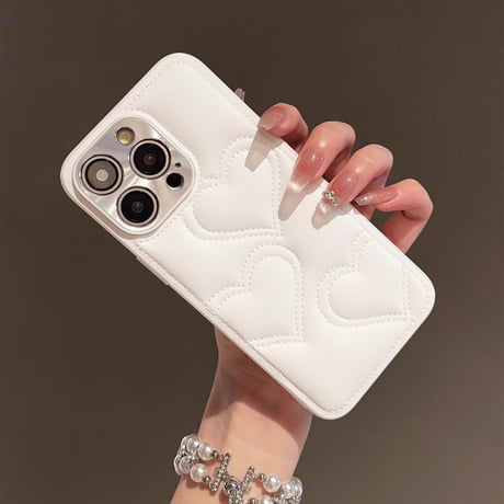 iPhone16/16plusケース  ハートキルティング iPhone15pro/14/13Proカバー エレガント カメラ保護[M4668]