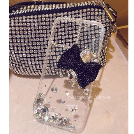 ジュエリーリボン iPhone14/15Proケース キラキラ オシャレデコiPhone13/12/11カバー 綺麗 豪華 女子力アップ ギフトにおすすめ[M2669]