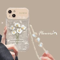 鏡カメラカバー付 iPhone17/16Proケース 花束貝殻紋 真珠ストラップ アイフォン15Promax/14/13miniカバー オシャレ かわいい レンズカバー付 スタンド[M3034]