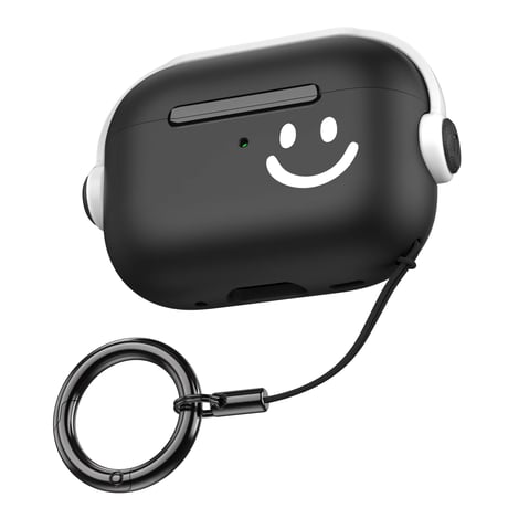 スタンド付 Airpods 4/Pro2ケース にこちゃん Airpods3/2/Proカバー リング付 黒色 ギフトにおすすめ [M4726]