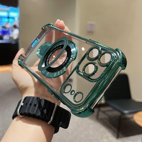 耐衝撃 iPhone17pro/17promaxケース MagSafeリングスタンド iPhone17/Airカバー 黄ばまない レンズ保護カバー付[M5683]