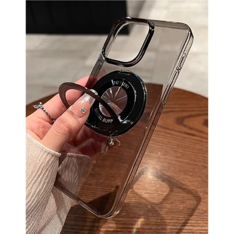クリア iPhone15pro/15promaxケース MagSafeリングスタンド付 iPhone14pro/13/12カバー 黄ばまない 薄型 [M4127]