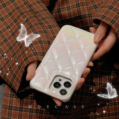 セレブ愛用 iPhone14/14proケース 光るレザー 菱形アイフォン13/12proカバー 高級感高品質 可愛い オシャレ  キラキラ[M2759]