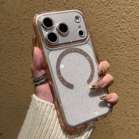 キラキラレンズカバー iPhone17/17プロケース MagSafe対応 ラメ iPhone17Promax/16Pro/15ケース クリアケース 耐衝撃頑丈[M6053]