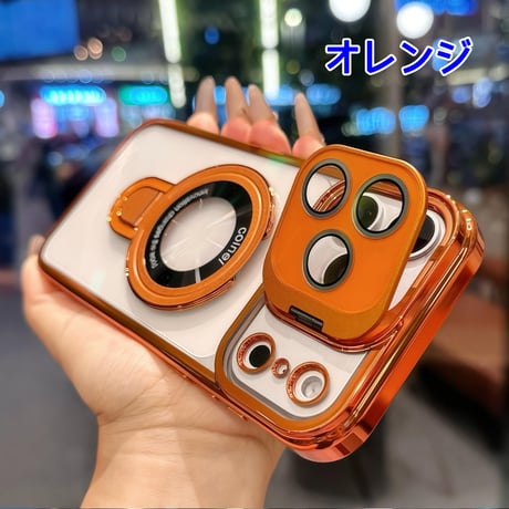 ダブルスタンド付 iPhone17pro/17promaxケース カメラカバー アイフォン17/16pro/15カバー MagSafe対応 高透明 メッキ[M5841]