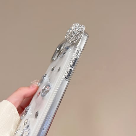 ダイヤリボン iPhone16/16proケース キラキラ iPhone15pro/14/13pro/12ケース ホワイト  きれい[M4647]