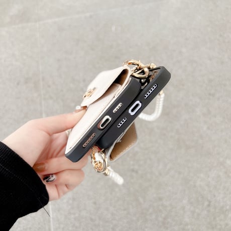 レザー カード収納  iphone14/14promaxケース 真珠ストラップ付 アイフォンSE3/13/12/11PROケース セレブ愛用 高級感 Girlsに大人気[M2473]