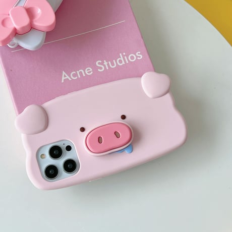 ブタ iphone14/13ケース 鼻スタンド  アイフォン12pro/11ケース  かわいい 高品質シリコン製 頑丈 ギフトにおすす[M3046]