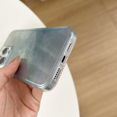 水色 iPhone16pro/16ケース 透明感ハートデコ iPhone15promax/14/13pro/12カバー 大人可愛い オシャレ 夏におすすめ[M5475]