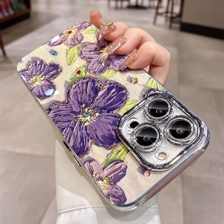 オシャレ花柄 iPhone15/15Plusケース キラキラ カメラ保護 iPhone14pro/13/12カバー  可愛すぎ 耐久性あり[M3557]
