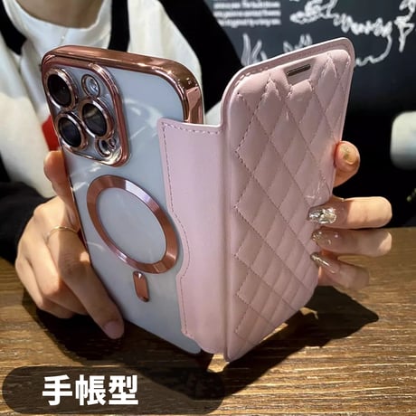 iPhone16/16Plus/Proケース 手帳型 カード収納 iPhone15Pro/14カバー magsafe対応 レンズ保護 キルティング[M4604]
