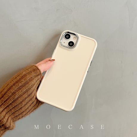 韓国風シンプル iPhone14/15ケース 銀色レンズ枠アイフォン13/12/11カバー 6色お揃い 使いやすい [M2797]