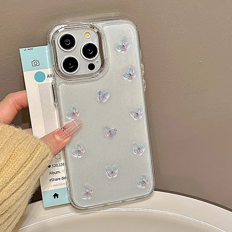 立体蝶々 iphone16/16proカバー  高透明 iphone15/14pro/13/12/11カバー 女子力アップ シック[M4942]