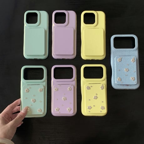 ダブルミラースタンド付 iPhone17Pro/17ケース 花とダイヤデコ iPhone16Promax/15pro/14ケース 上品 高品質[M6376]