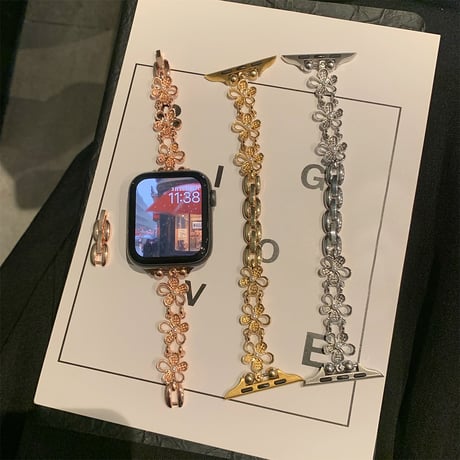 バレェ風花  AppleWatchバンド メタル AppleWatchベルト Series 11/10/9/8 SE3/2  Ultra3/2/1 高級感高品質 エレガント[M6245]