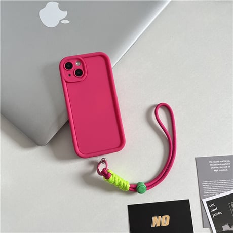 ストラップ付 無地iPhone15/14ケース シンプル風 アイフォン13/12/11proカバー 落下防止 紐取り外し可[M3414]