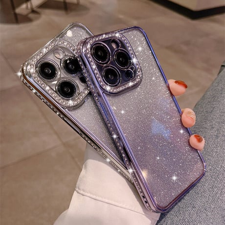 キラキラジュエリー iPhone14pro/14promaxケース グラデーション シール付 iphone13/12/11カバー  オシャレ 綺麗 高級感 大人気[M2437]