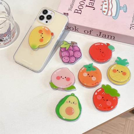 可愛い MagSafe対応スマホグリップ にこちゃん果物 磁石グリップ マグネット式スタンド 便利 ギフトにおすすめ[M4326]