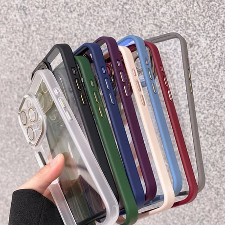 黄ばまない iPhone15/16proケース ガラスレンズフィルム付き iPhone14Pro/13proケース  シンプル高級感 金属ボタン [M3775]