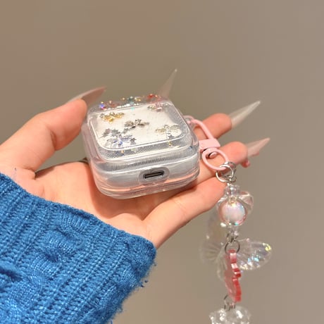 カゲロウ Airpods 4ケース 蝶キーチェーン付 かわいい Airpods3/Pro2ケース airpodsproカバー キラキララメ ギフトにおすすめ[M5226]
