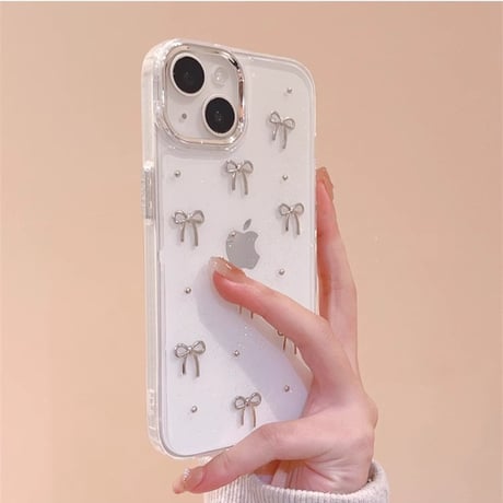 リボン iPhone16/16Proケース キラキラ クリア iPhone15pro/14/13Proカバー 女子力高い 大人可愛い[M4917]