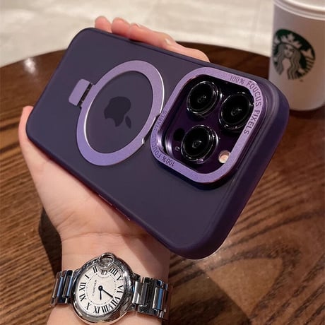 Magsafe対応スタンド iPhone15Pro/15ProMaxケース 指紋防止 マット仕様 耐衝撃 半透明 iPhone14/13/12proカバー [M3556]