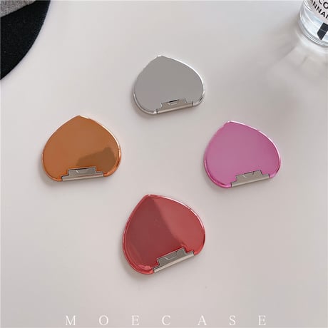 ハート型ミラースタンド 高級感金属 卓上スタンド 艶あり 粘着タイプ かわいい いい ギフトにおすすめ[M2772]