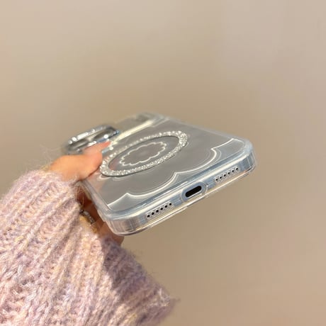 光る花 iPhone17/17Proケース MagSafeリングスタンド iPhone16/15ProMax/14ケース きれい 面白い 便利[M6195-1]