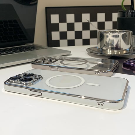 高透明 Magsafe対応iPhone15pro/15promaxケース ナチュラル/ブルーチタニウムに iPhone14Pro/13proクリアケース  黄ばまない 高級感[M3927]