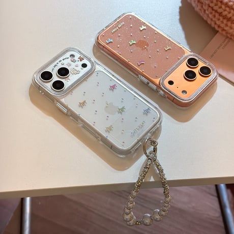 グリッター馬 iPhone17pro/17ケース キラキラ感 iPhone16promax/15proケース パールストラップ 女子力高い[M5994]