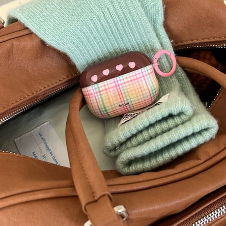 ハート柄/チェック柄 Airpods 4ケース ガーリーファッション Airpods3/2カバー Airpodspro2/pro リング/リボンキーチェーン かわいい[M4838]