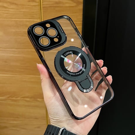 ダブルスタンド付 iPhone17pro/17promaxケース カメラカバー アイフォン17/16pro/15カバー MagSafe対応 高透明 メッキ[M5841]