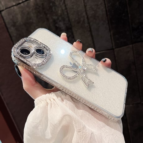 ジュエリーリボン iphone15pro/15ケース  女子力高い アイフォン14/13pro/12/11カバー 可愛い きれい ラメ入り[M4399]
